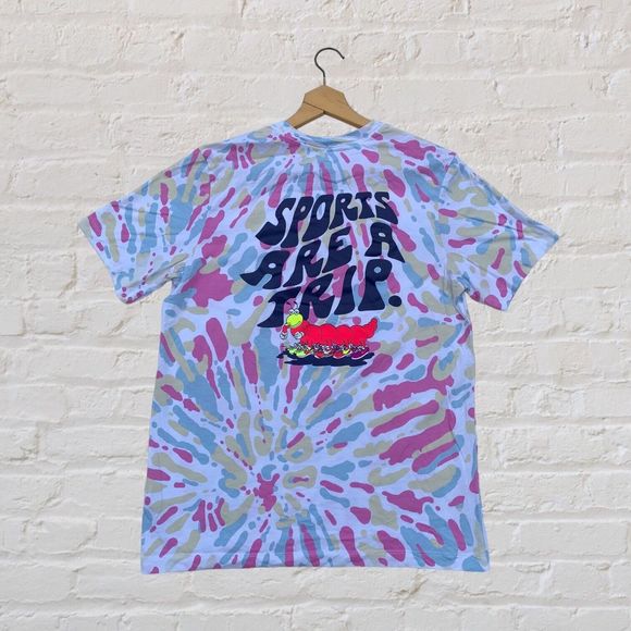 Nike Air T-shirt Double Sided All Over Pink/Blue Camo "Sports Are a Trip" Medium - Picture 2 of 5
